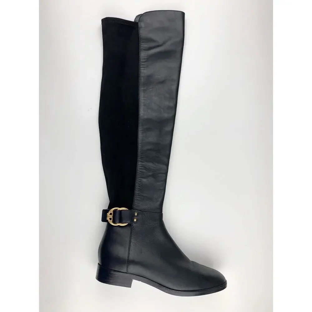 Tory Burch Marsden Over The Knee Black Leather Boots Equestrian Women's 6.5